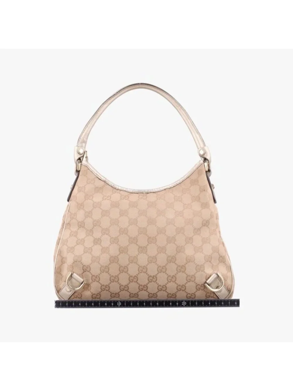 Gucci GG Pattern Beige Gold Canvas Leather Messenger Bag - Picture 2 of 16